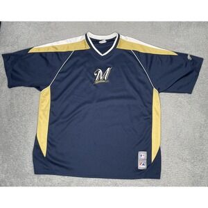 Majestic MLB CoolBase Milwaukee‎ Brewers Practice Jersey Shirt Mens L Navy Blue